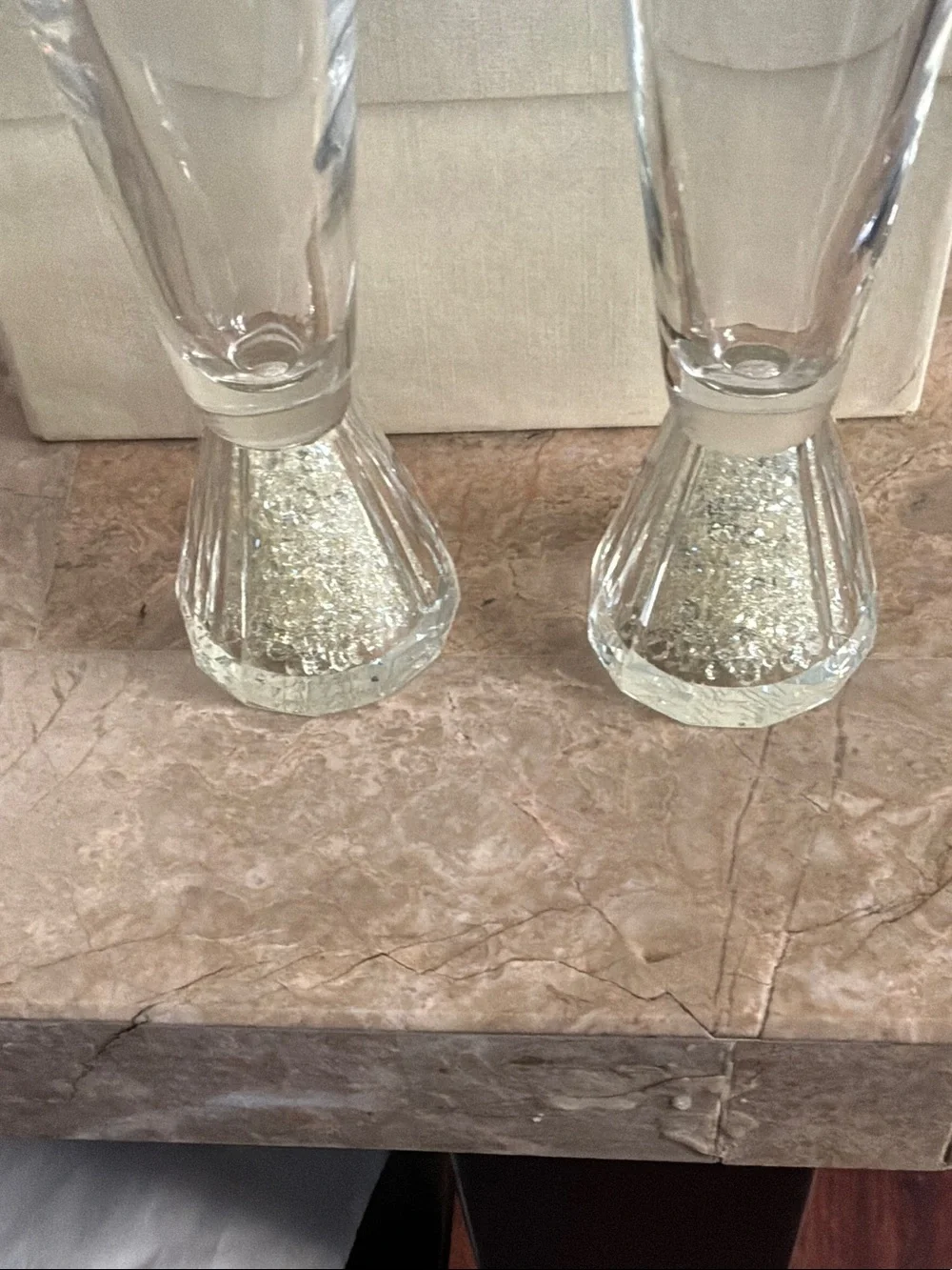 Oleg Cassini Clear Crystal Champagne Flutes with Sparkling Bases